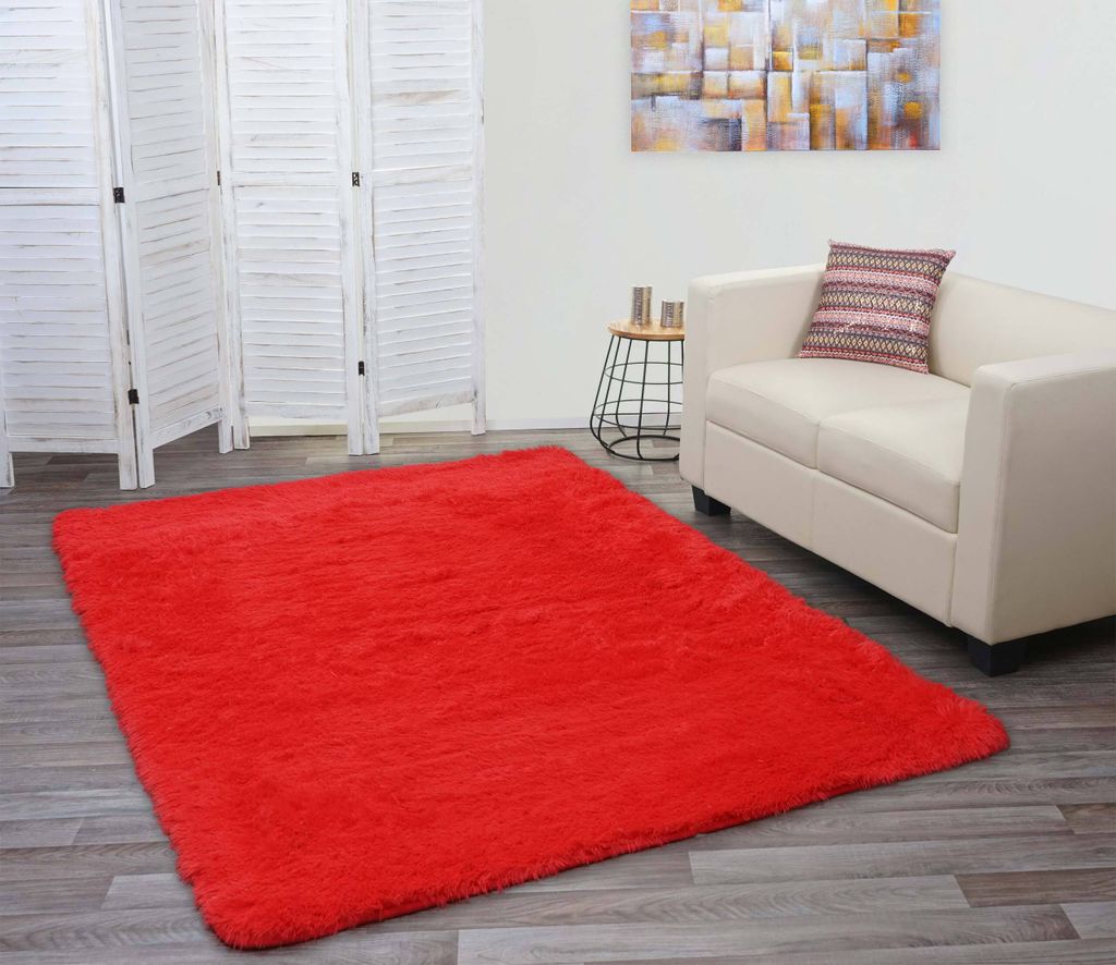 Teppich HWC-F69, Shaggy Läufer Hochflor Langflor, Stoff/Textil flauschig weich 230x160cm rot