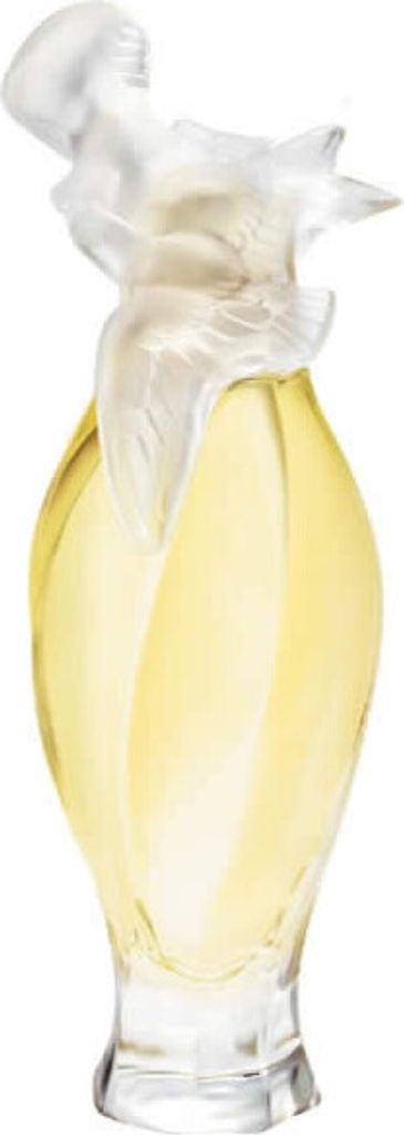 A perfume bottle with a decorative stopper.