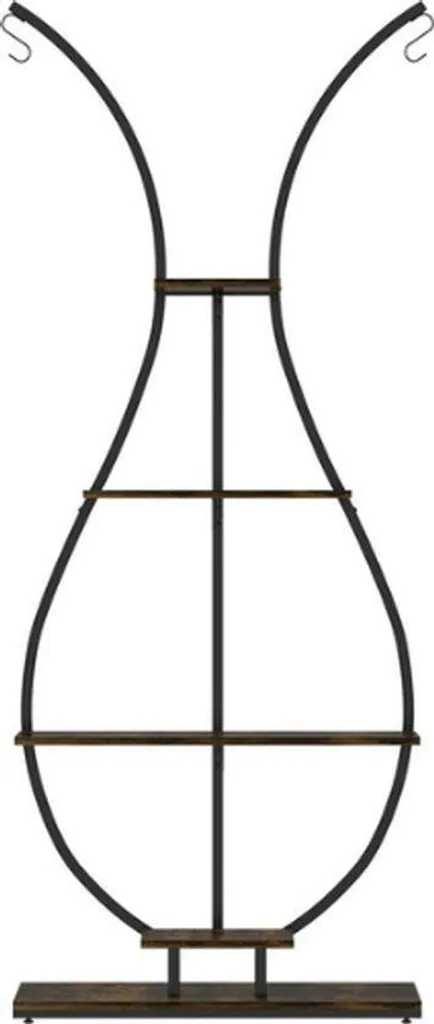 Support plantes vertical 5 plateaux avec vase - Déco métal noir et bois