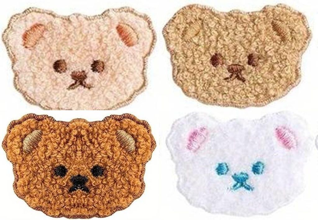GKA 4 Stück Stickerei Bügelbild Bärenkopf Bär Teddy Produktbild 