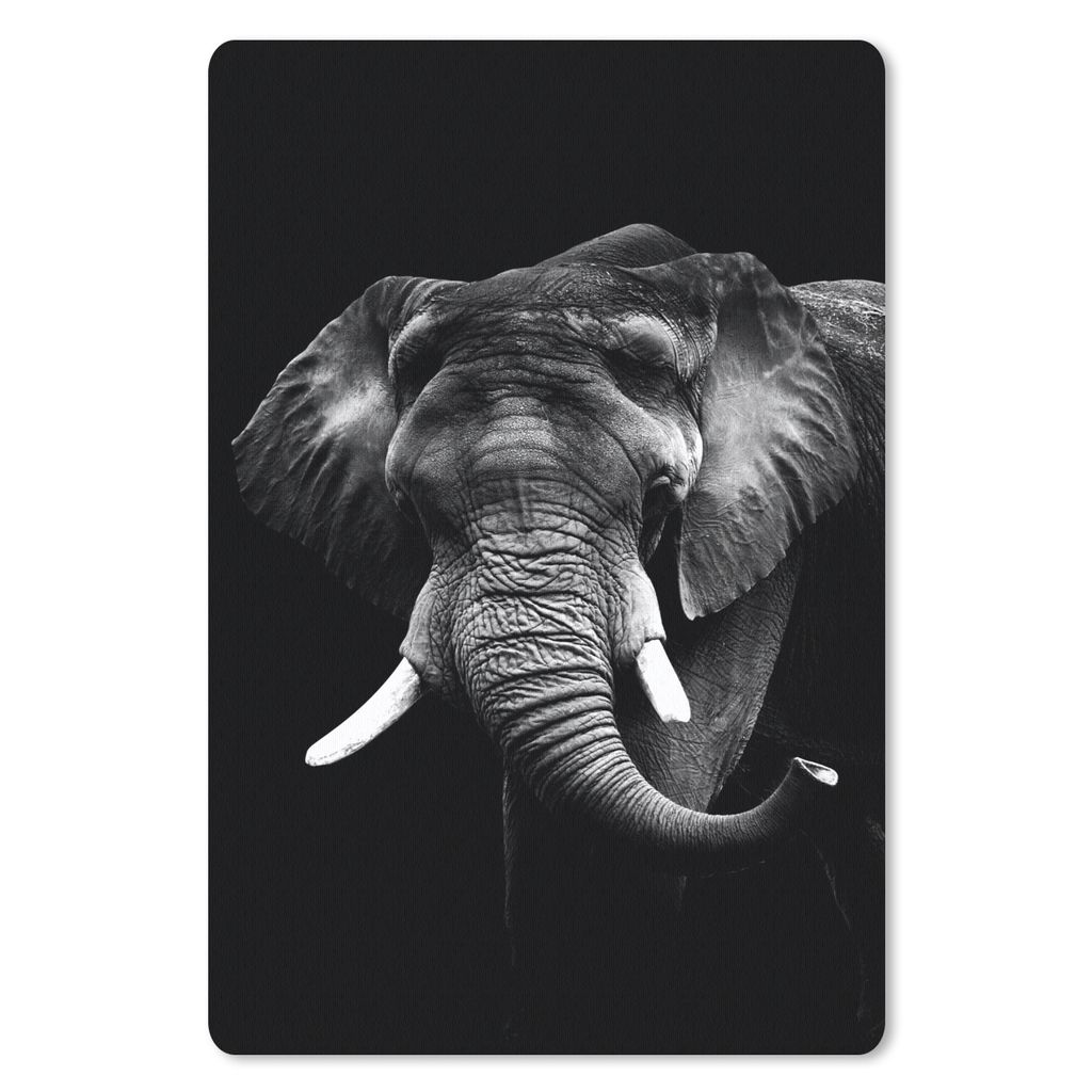 MuchoWow Mauspad Mousepad Elefant vor schwarzem Hintergrund - schwarz und weiß 18x27 cm - Mousepads - Maus Mat - Pad - Mausunterlage