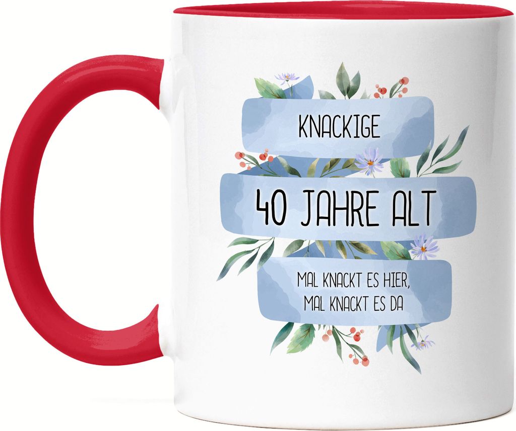 Knackige 40 Jahre Alt Tasse Rot Humorvoll Spruch-Beutel Mal Knackt Es Hier Geschenkidee 40. Geburtstag