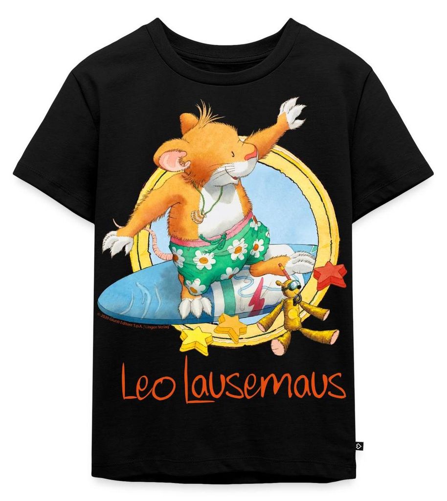 Spreadshirt Leo Lausemaus Sommer Surfer Urlaub Kinder Premium T-Shirt, 98/104 (2 Jahre), Schwarz