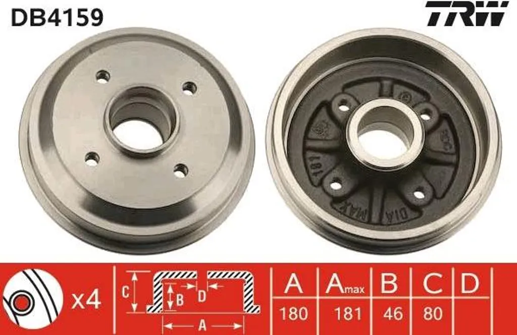 Tambour de frein TRW DB4159 OE 424744 pour Peugeot 206 et Citroën Saxo