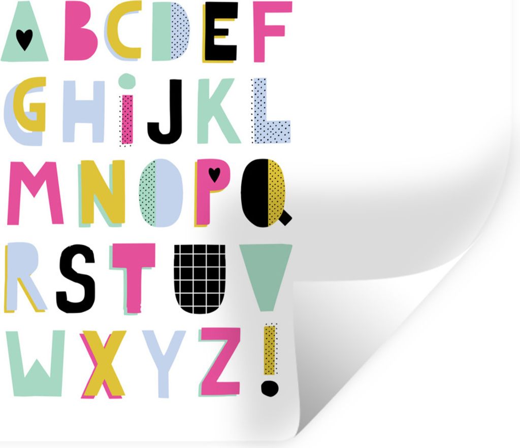 MuchoWow Wandtattoo Wandsticker Wandaufkleber Alphabet - Gelb - Blau 120x80 cm Selbstklebend und Repositionierbar - Selbstklebend - Fototapeten