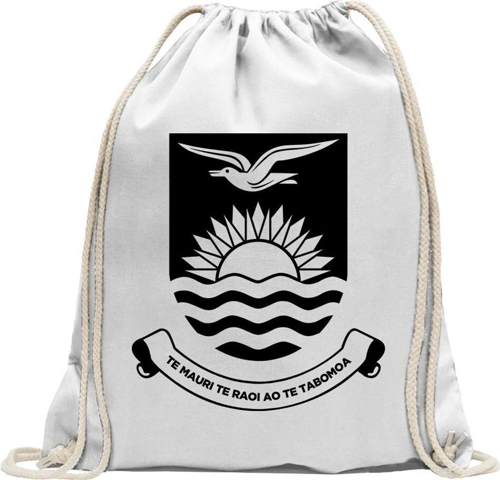 Kiwistar - Turnbeutel - weiss - Kiribati Wappen - Fun Rucksack Sport Beutel Gymsack Baumwolle mit Ziehgurt