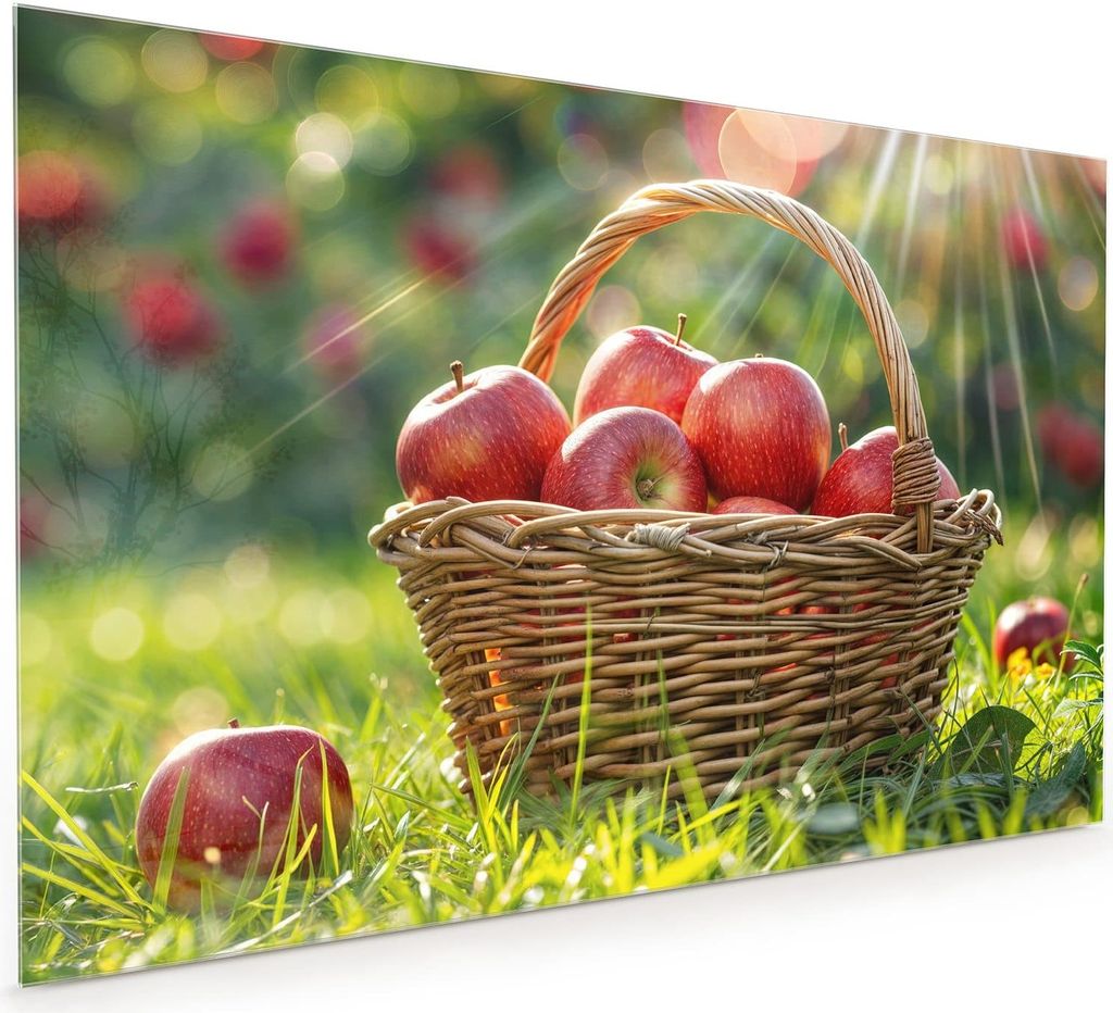 Küchenrückwand Spritzschutz Glas mit Motiv Korb mit roten Äpfeln 40 x 40 cm