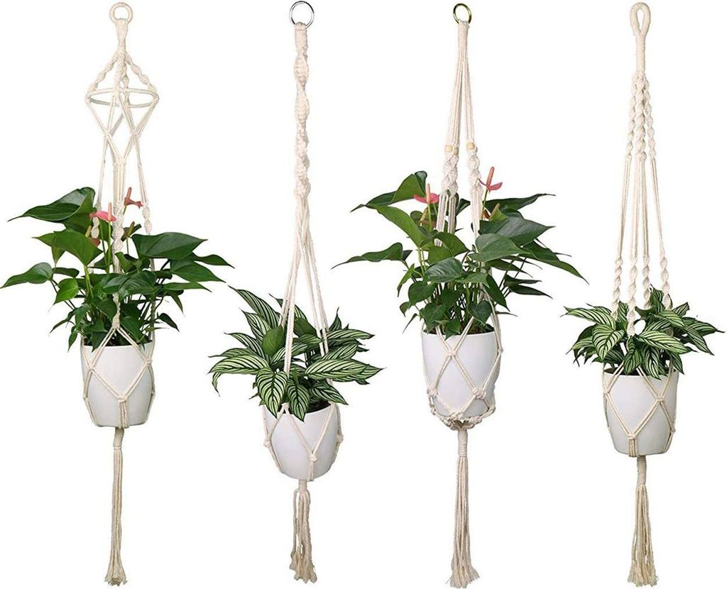 4er Set Makramee Blumenampel Baumwollseil Hängeampel Produktbild 