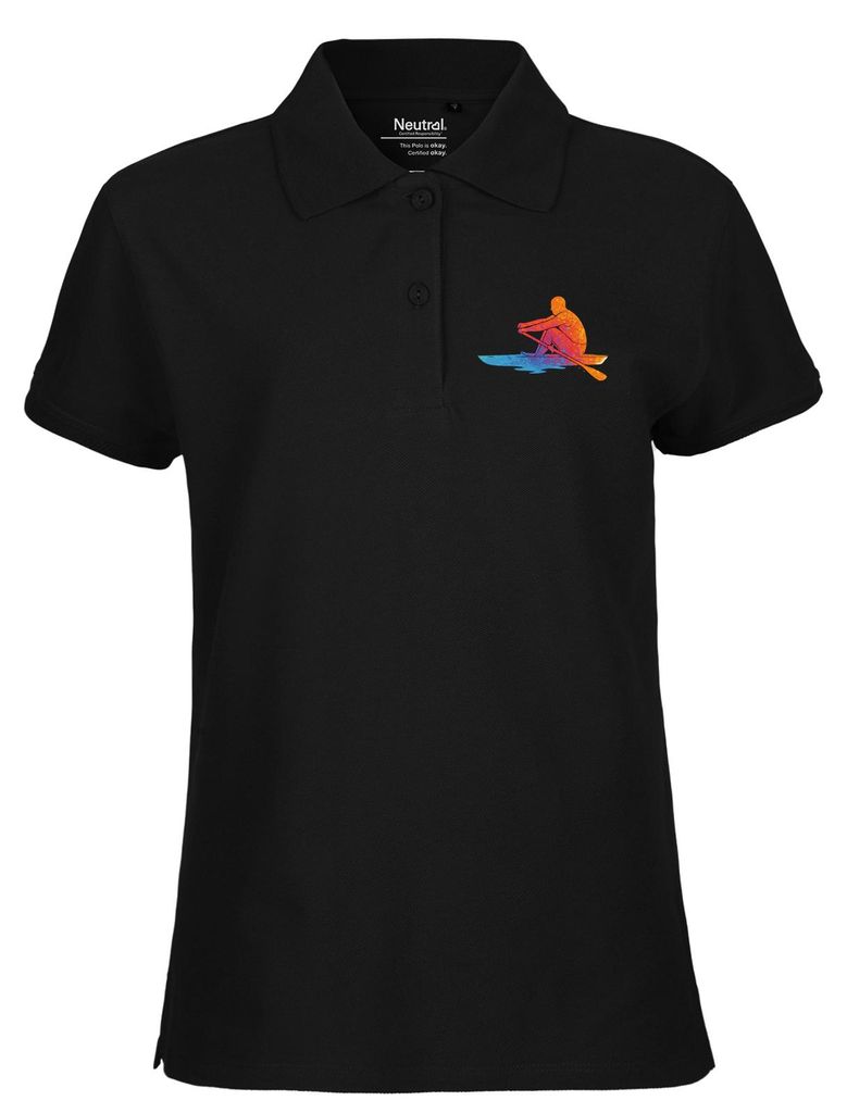 Huuraa Damen Polo Shirt Rudern bunte Silhouette M Black Bio Baumwolle Fairtrade Poloshirt Geschenkidee