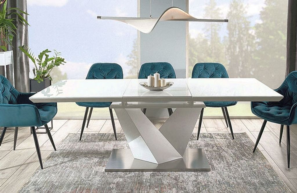 Esstisch Küchentisch Alaras III 160-220x90x75cm weiß lackiert ausziehbar