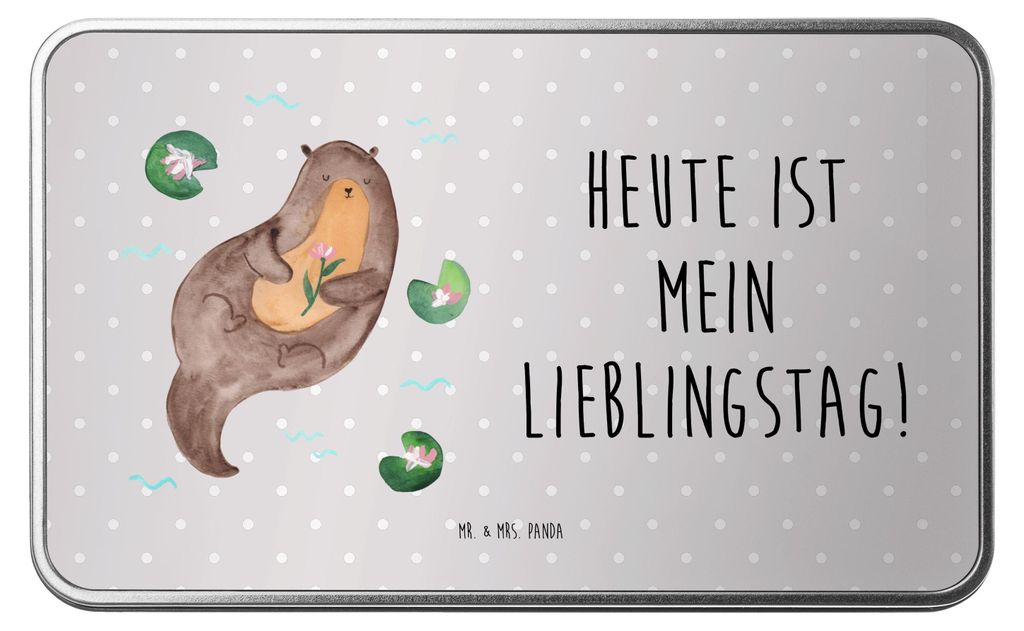 Mr. & Mrs. Panda Kaffeedose Otter Seerose - Grau Pastell - Geschenk, Erinnerungsbox, Wasser, Keksdose, Vorratsdose, Aufbewahrungsdose, Fluss, Gesch...