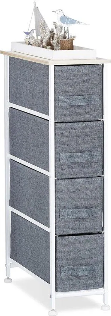 Rangement d'entrée étroit gris métal bois 4 casiers - Gain de place