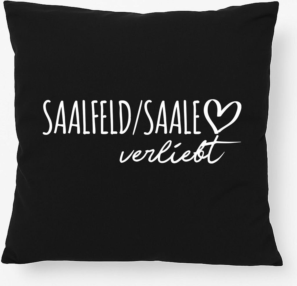 Huuraa Kissen Saalfeld Saale verliebt 40x40cm mit Füllung Black Baumwolle Dekokissen Geschenkidee
