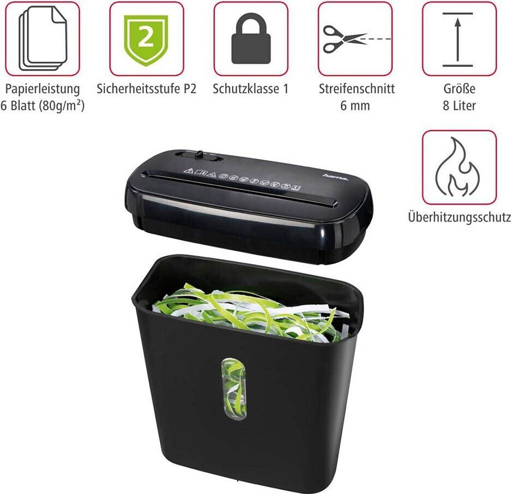 hama Basic S6 Aktenvernichter mit Streifenschnitt P-2, 6 Produktbild 12