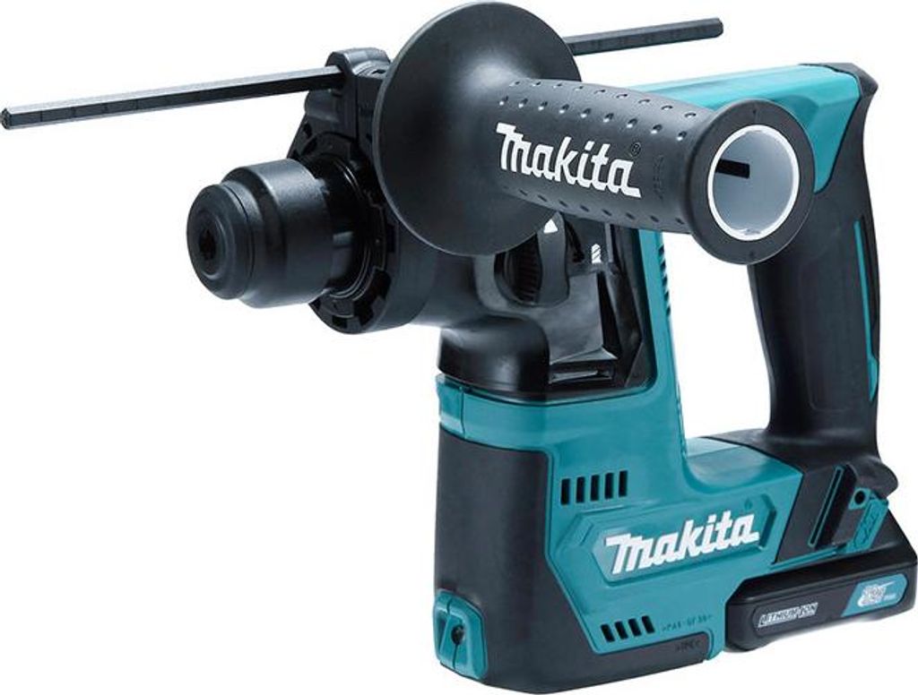A cordless rotary hammer drill is shown against a white background.