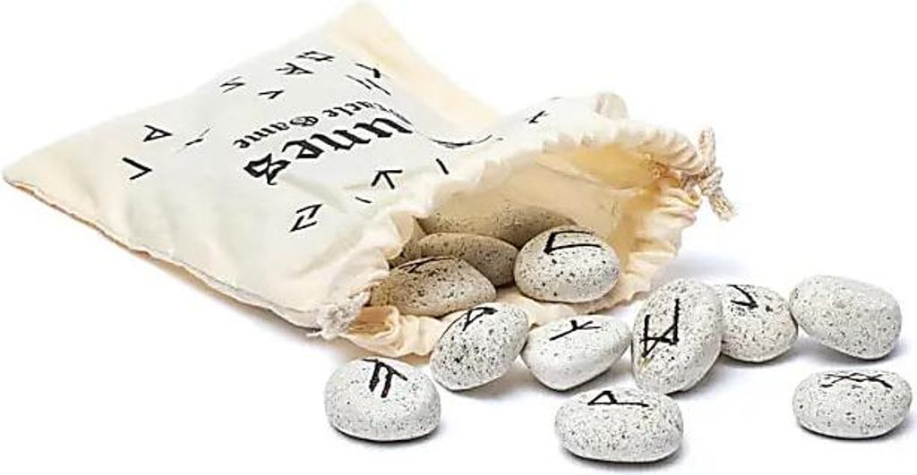 Keramisches Runen-Orakel-Spiel im Baumwollbeutel – 155 g – 155 g