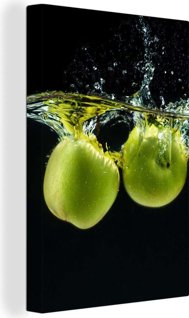 OneMillionCanvasses - Leinwandbilder - 90x140 cm, Äpfel - Obst - Wasser - Schwarz - Grün, Wandbilder Kunstdruck Wanddekoration - Foto auf Leinw...