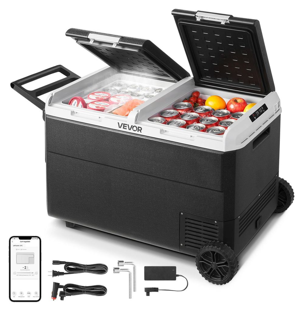 VEVOR 95 L Elektrische Kompressor Kühlbox, 12/24 V DC & 100-240 V AC Tragbare Autokühlbox mit Rollen & Griff, Gefrierschrank bis -20°C, Mini Kü...