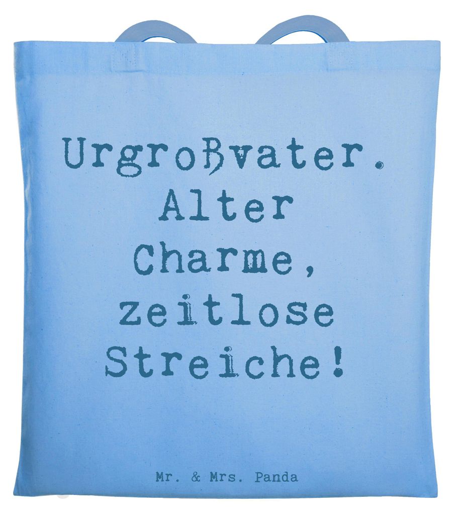 Mr. & Mrs. Panda Shopping Tasche Spruch Urgroßvater Charme - Sky Blue - Geschenk, Jutebeutel, Tragetasche, Erbe, Stoffbeutel, Familie, Tote Bag, F...
