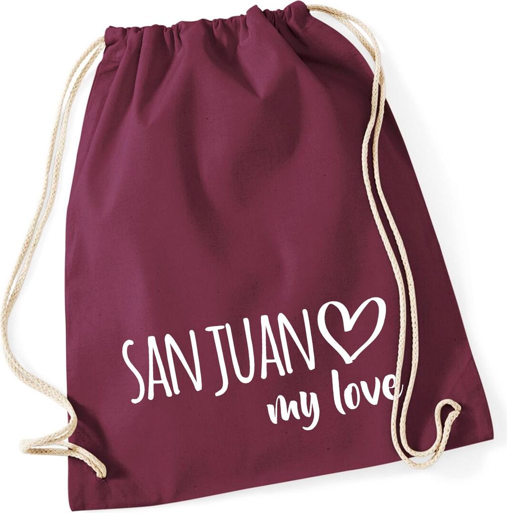 Huuraa Turnbeutel San Juan my love 12 Liter Burgundy Baumwolle Rucksack Geschenkidee