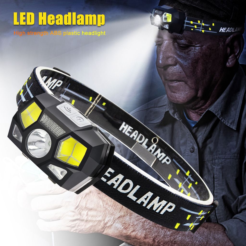 LED-Stirnlampe, superhell, 5 Beleuchtungsmodi, batteriebetrieben, wiederaufladbar über USB, Bewegungssensor, Outdoor-Stirnlampe für Camping, Lauf...