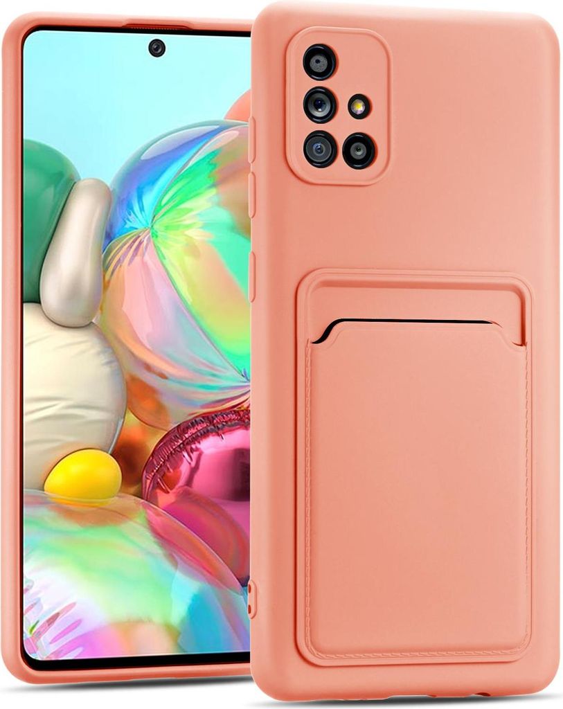 Handyhülle für Samsung Galaxy A71 Hülle Silikon Schutzhülle mit Kartenfach Slim Wallet Case, Rosa