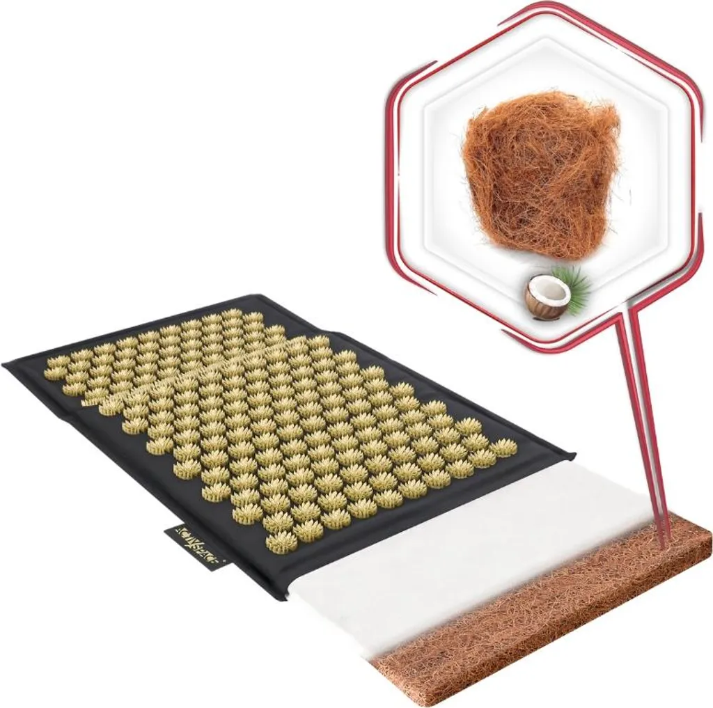 Tapis d'acupression Coconut ECO - GOLD set complet avec coussin de tête