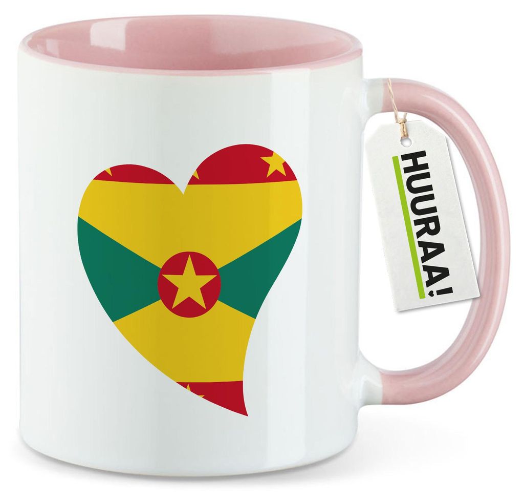 Huuraa Kaffeetasse Grenada Flagge Herz 330ml Rosa Keramik Kaffeebecher Geschenkidee