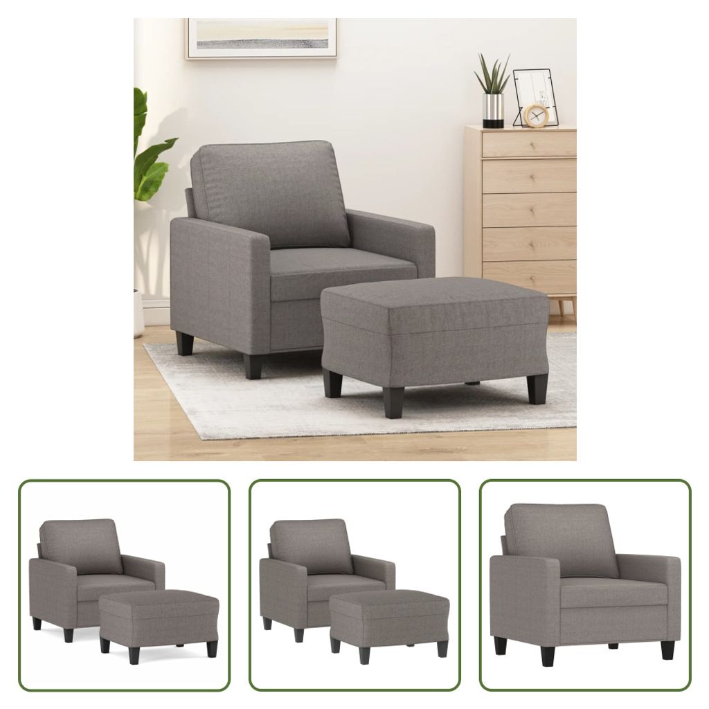 The Living Store Sessel mit Hocker Taupe 60 cm Stoff
