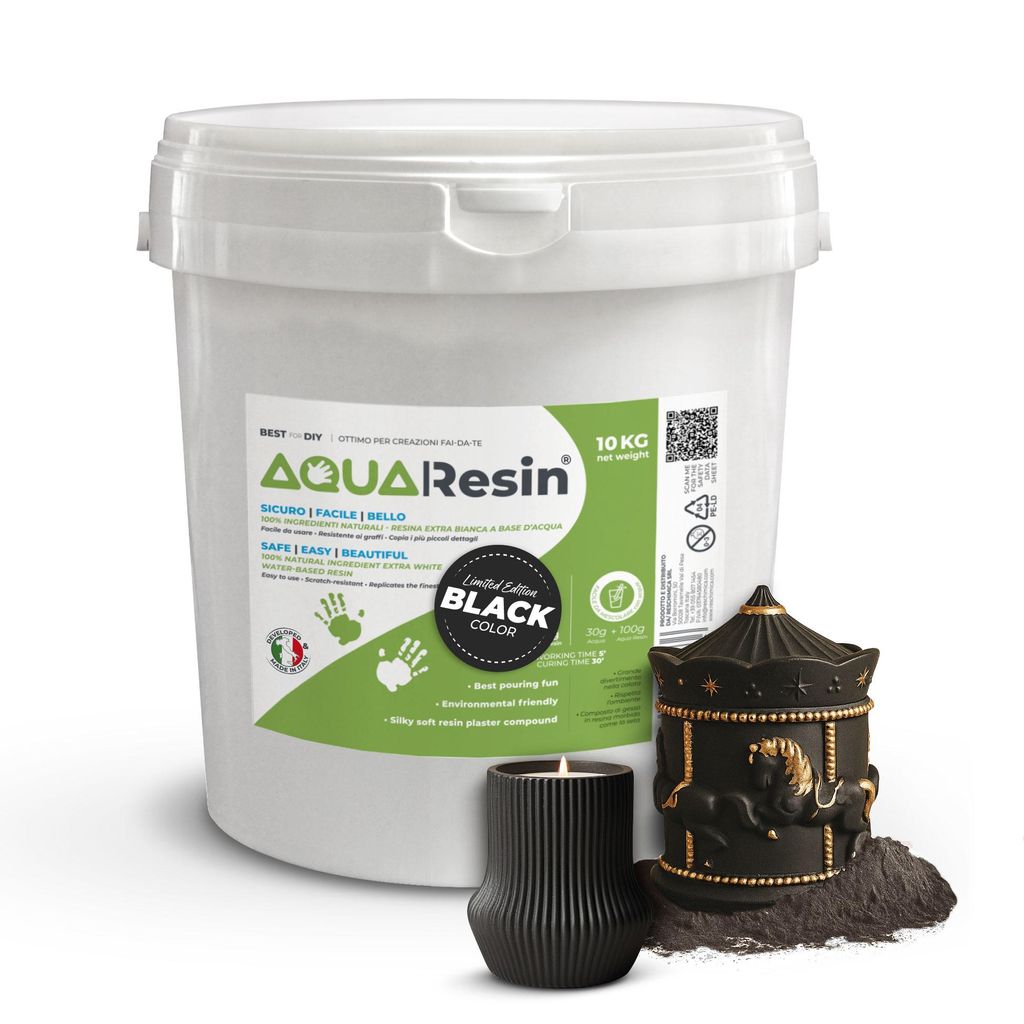 AQUA RESIN BLACK – Gips 10 kg Premium | Tiefschwarz Satiniert | Sicher, Ungiftig, Widerstandsfähig für Kunst & DIY