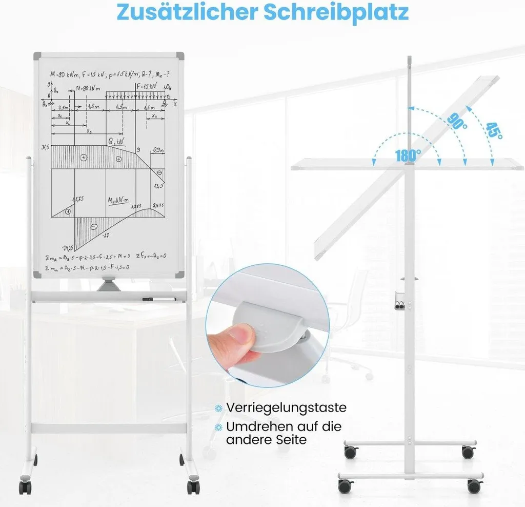 Tableau blanc pour réunion et bureau mobile double face effaçable 90cm - 4