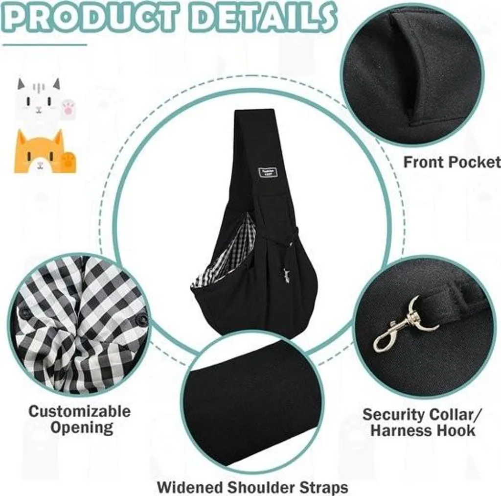 Sac transport chien réglable et robuste capacité 10 kg nylon noir - 3