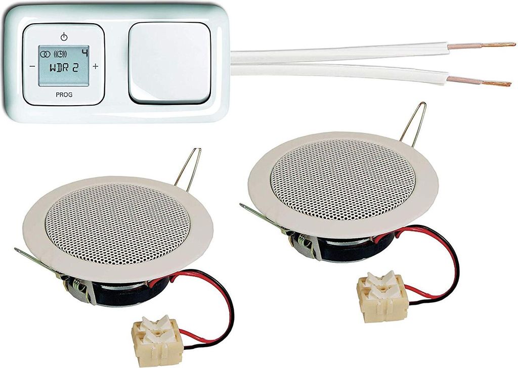 Busch Jäger Unterputz Unterputzradio 8215 U (8215U) alpinweiß Reflex SI + 2 x Deckenlautsprecher/Einbaulautsprecher + Radio + Rahmen + Wippschalt...