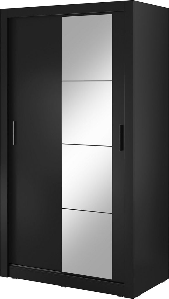 Furniture24 Schwebetürenschrank Kleiderschrank AR-06 ARTI Garderobenschrank mit Spiegel Schiebetürenschrank Schwarz Matt, 120 cm breit