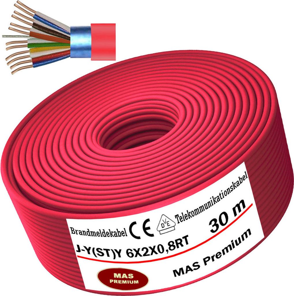 30m J-Y(ST)Y 6X2X0,8RT Brandmeldekabel Telekommunikationskabel Fernmeldeleitung