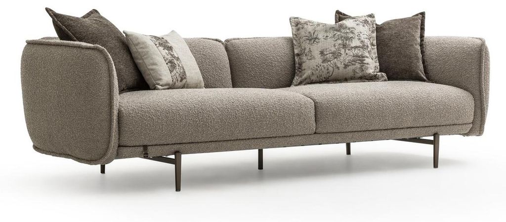 Wohnzimmer 4-Sitzer Dreisatzsofa Polster Möbel Stoff Grau Modern Couch