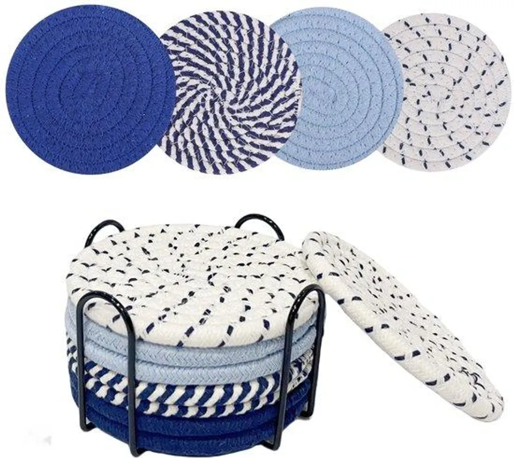 Lot de 8 assiettes de table bleues en plastique lavables réutilisables