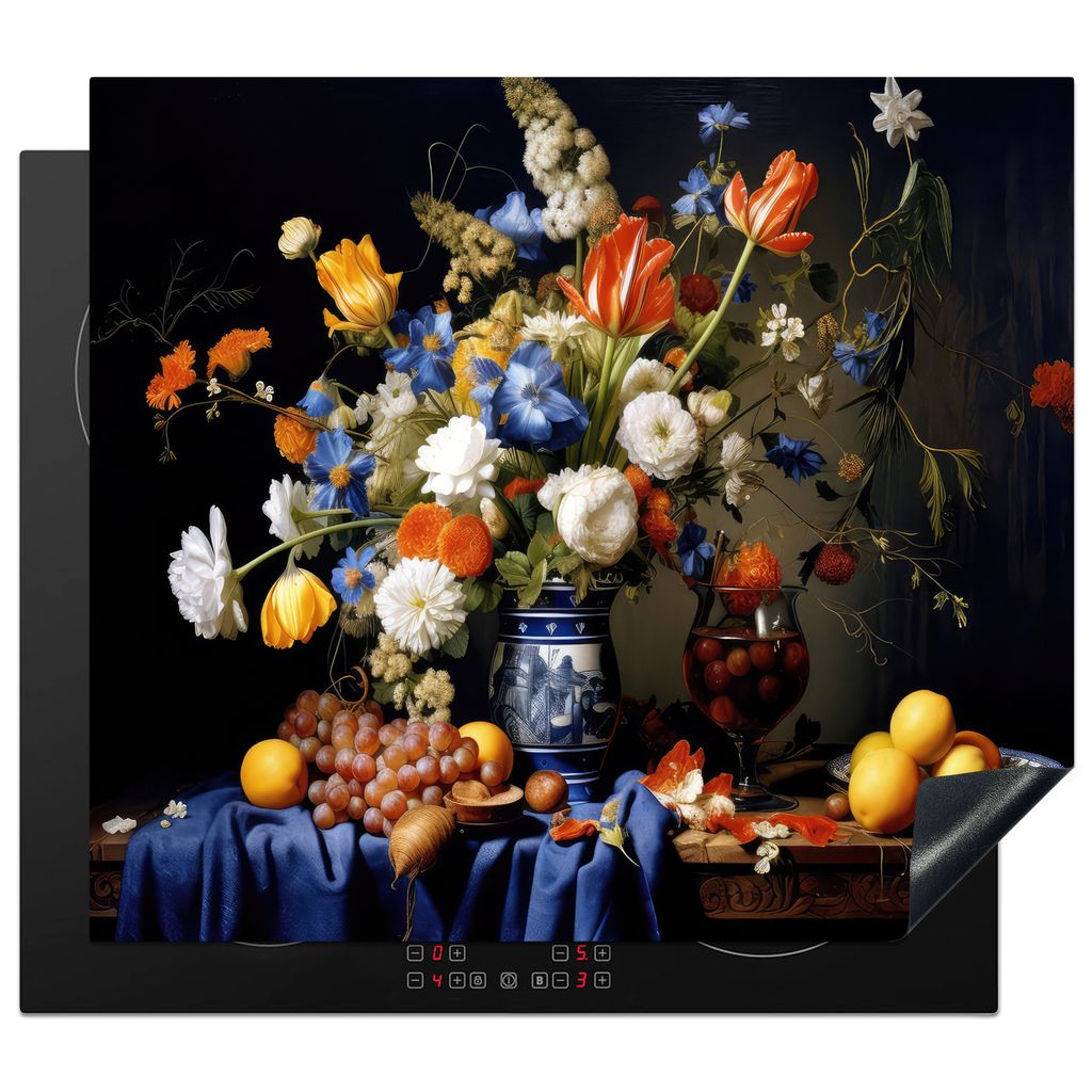 KitchenYeah Herdabdeckplatte Blumen - Obst - Stilleben - Niederländisch , 59x51cm, Küche Deko, Glaskeramikkochfeld Herdabdeckung, Abdeckplatte ...