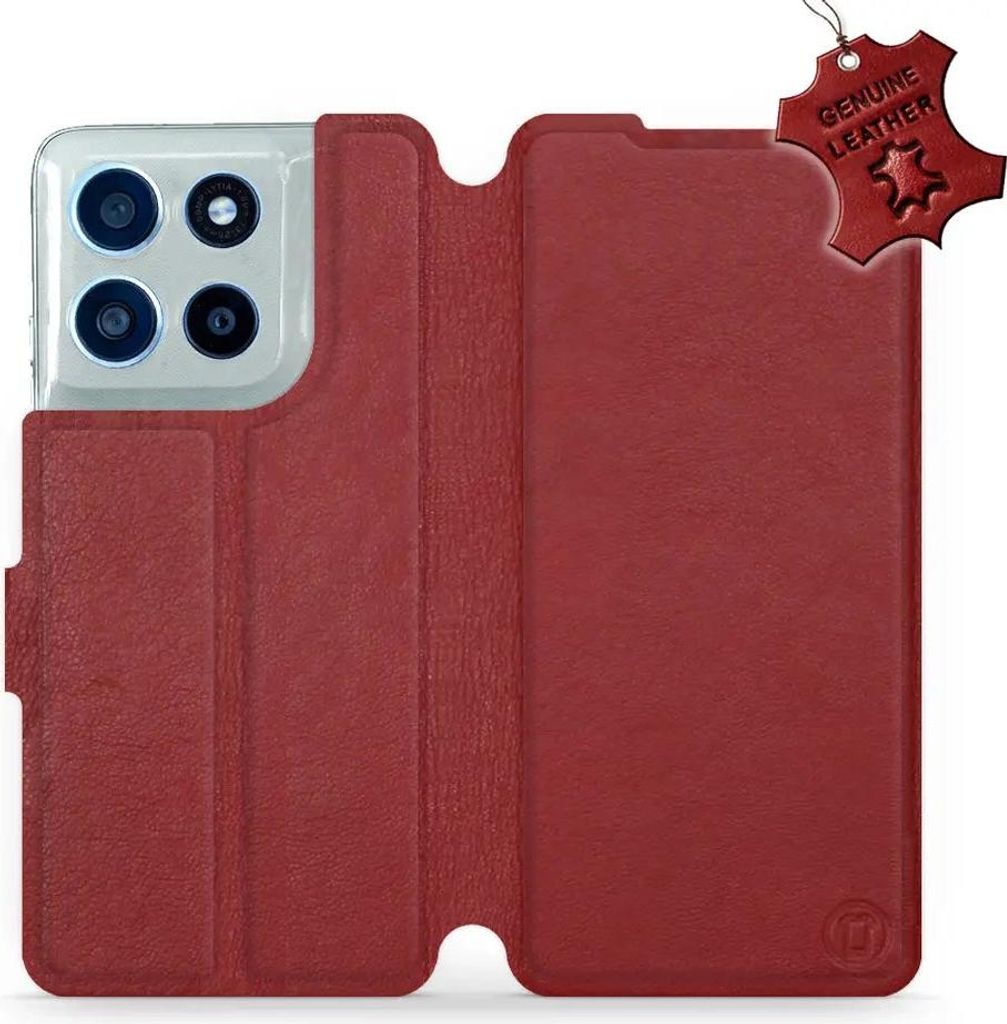 Echtleder Handyhülle für Motorola Moto G56 5G, Mobiwear Leather, Dunkelrot