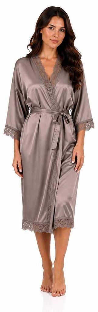 Damen Satin Morgenmantel lang mit Spitze – Kimono Produktbild 