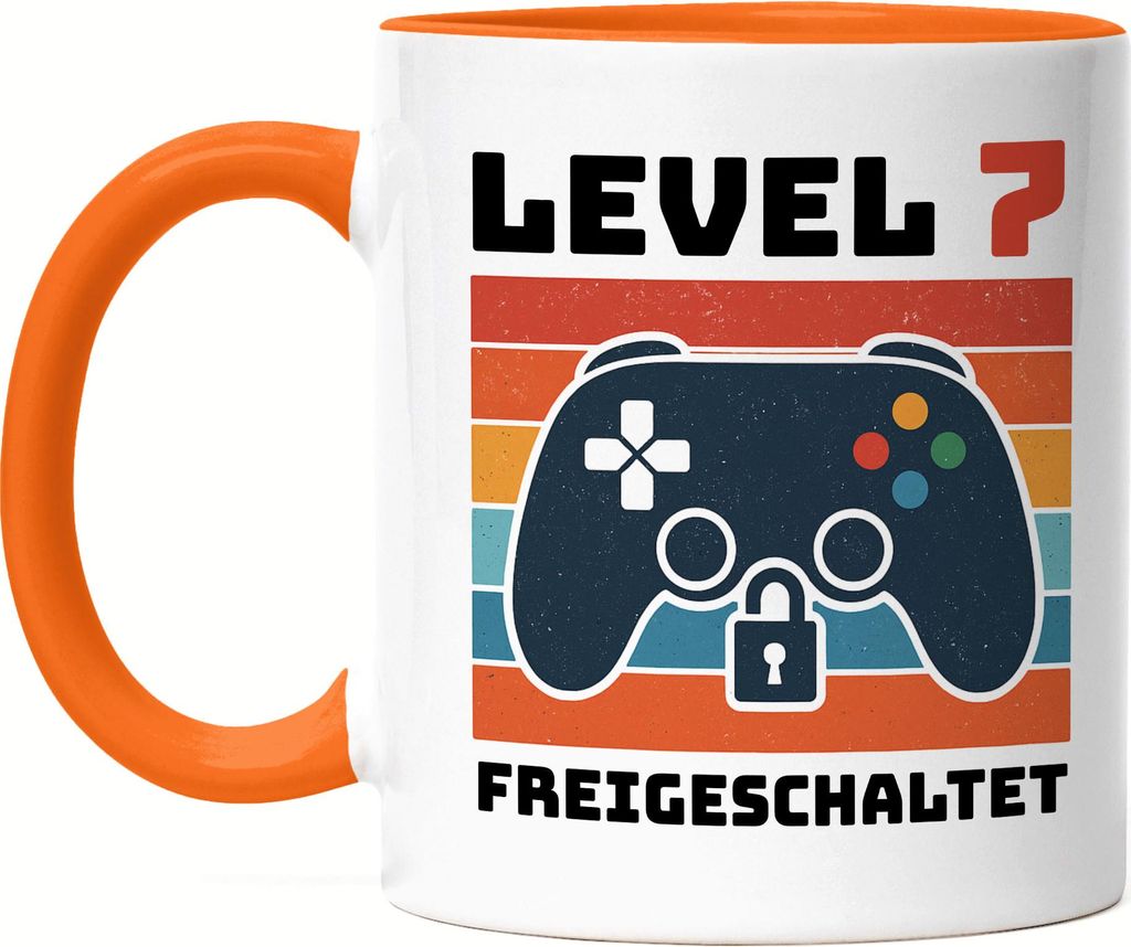 Level 7 Gaming Tasse Orange Retro Controller Geschenk 7 Geburtstag Gamer Kinder