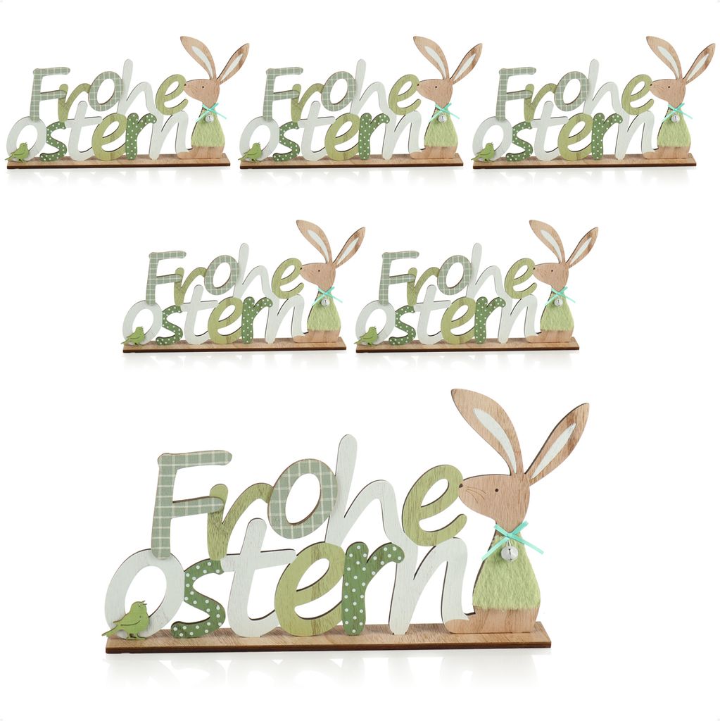 com-four 6x Deko Aufsteller Frohe Ostern - Schriftzug mit Osterhasen
