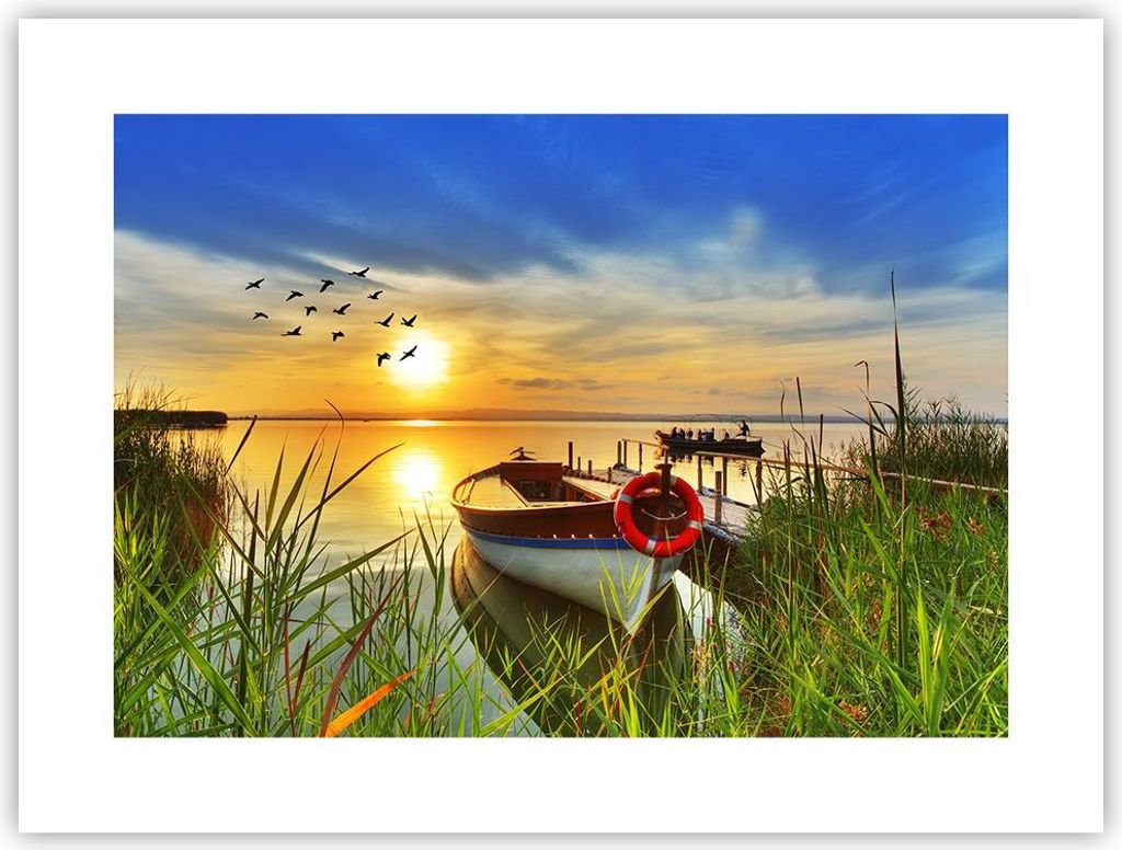 Poster - Poster ohne Rahmen - Boot See Sonnenuntergang Sommer Menschen - 40x30 cm - Wand Bild - Wanddeko - Wandbilder - Kunstposter - Wandposter - ...