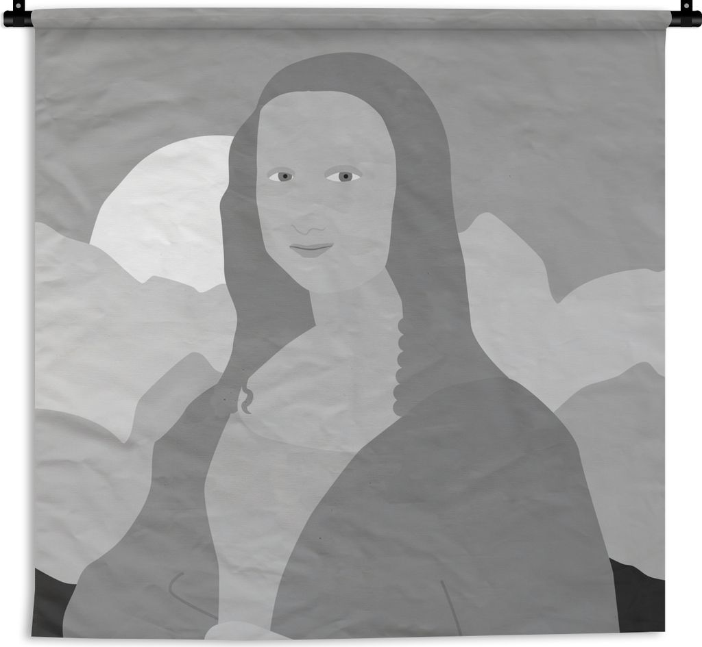 MuchoWow Wandteppich Wandbehang Mona Lisa - Sonne - Schwarz - Weiß 150x150 cm Tapisserie Dekoration Wandtuch - Wohnaccessoires - Modernes