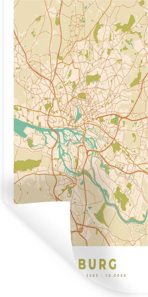 MuchoWow Wandtattoo Wandsticker Wandaufkleber Stadtplan - Hamburg - Karte - Vintage 80x160 cm Selbstklebend und Repositionierbar - Sticker - Deko...