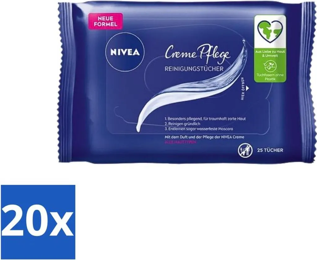 Nivea - Viso - Salviette detergenti - Crema idratante - 25 salviette - Confezione risparmio - 20 pezzi