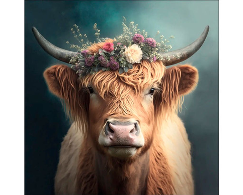 Glasbild Flower Highland Cattle 20x20 cm