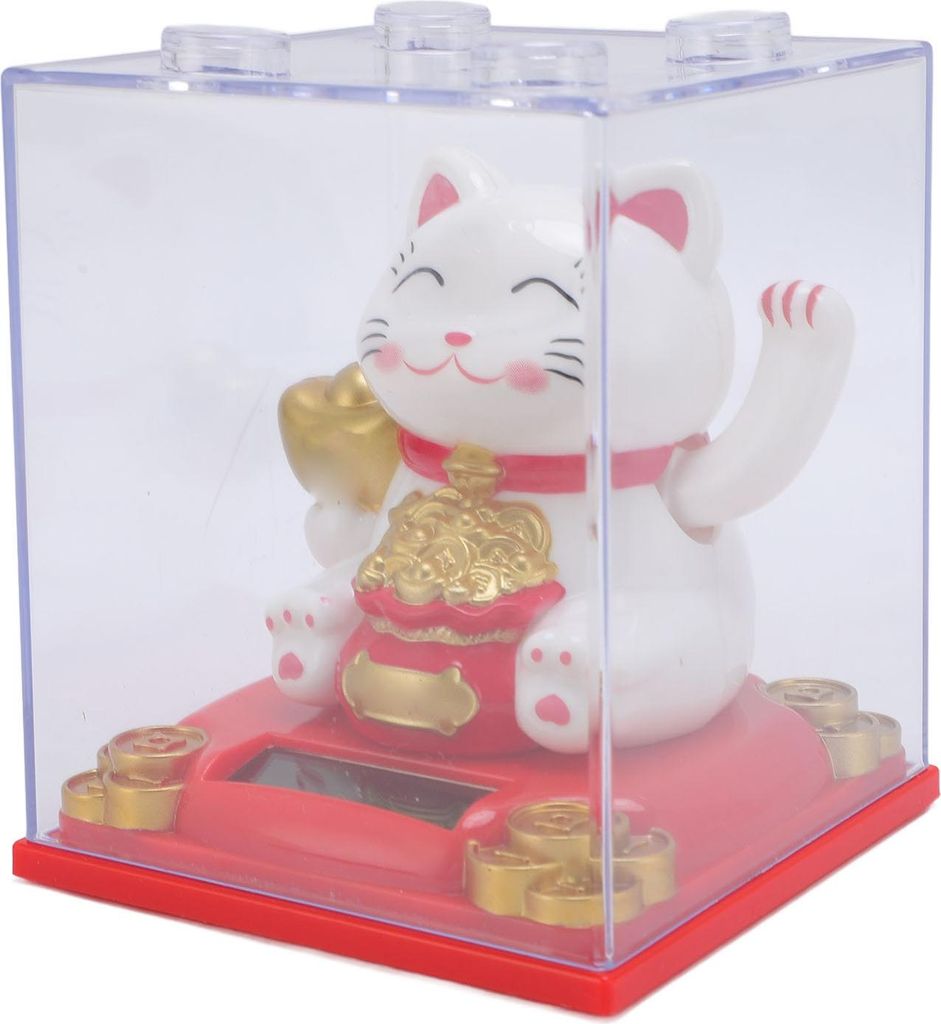 Solar Waving Cat Light Sensing Automatische Winken Arm Glückskatze Statue für Office Store Restaurant Weiß