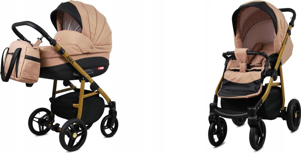 BabyLux Axel | 2in1 Kinderwagen Set | Beige | Kombikinderwagen | Kinderwagenset | Buggy + Babyw