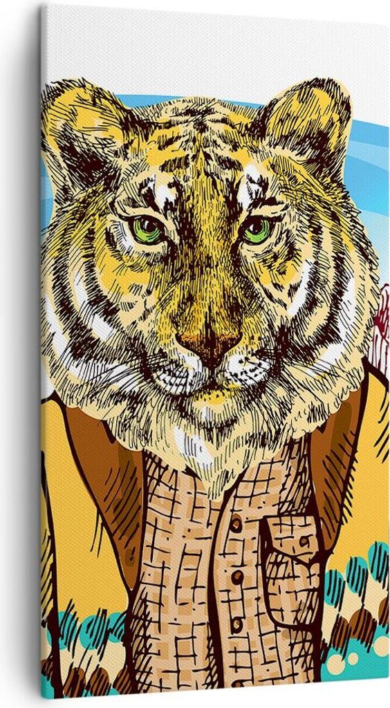 Bild auf Leinwand - Leinwandbild - Tiger in den Bergen Kinder Tierwelt - 45x80cm - Wand Bild - Wanddeko - Leinwanddruck - Bilder - Kunstdruck - Lei...